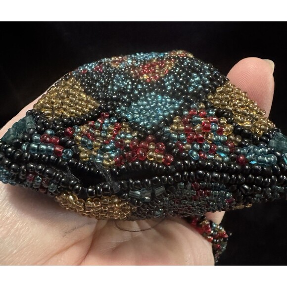 BEAUTIFUL MULTICOLORED GLASS BEADED PURSE & HANDLE ~MAGNETIC SNAP ~Sew On Bottom - Picture 4 of 4
